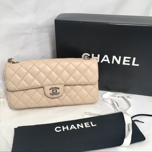 CHANEL Classic  E/W Flap Bag  Clair  Beige Caviar